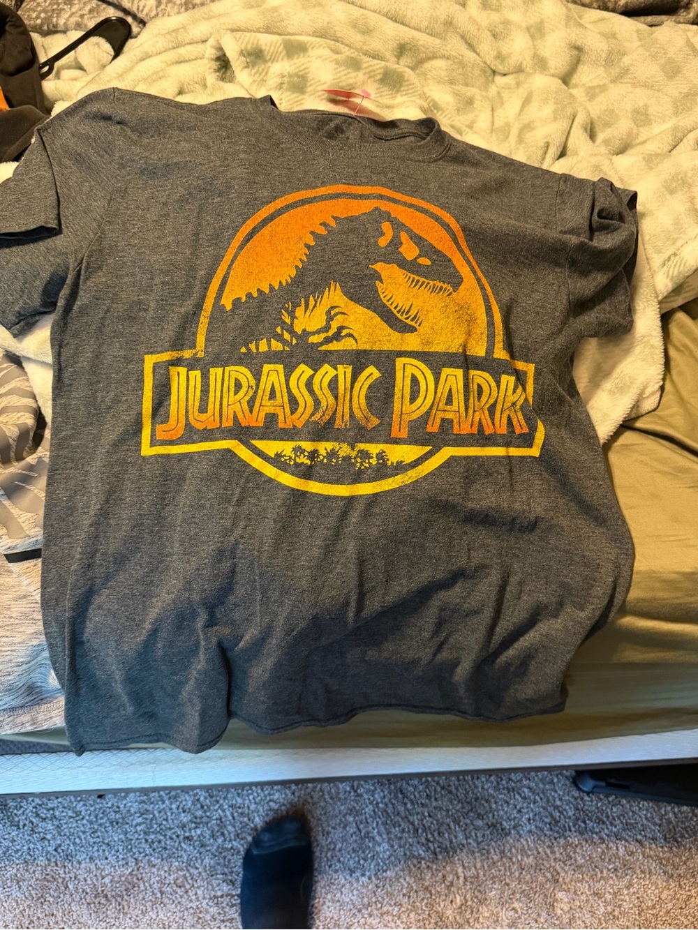 Jurassic Park Unisex Short Sleeve Tee - Gray with Yellow Print